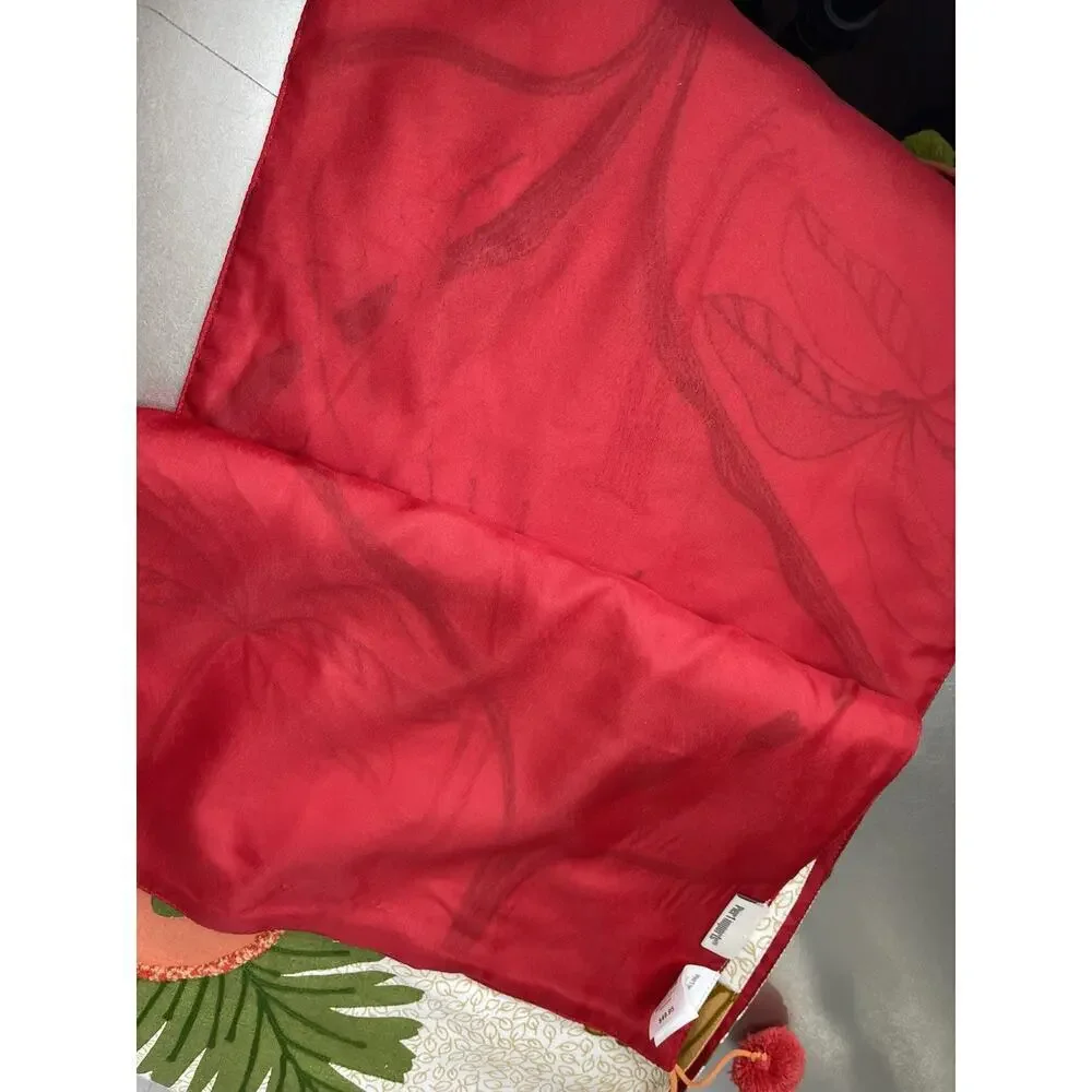 Vintage Pier 1 Imports Flamingo Tropical Table Runner 72”x 13” Pom Poms